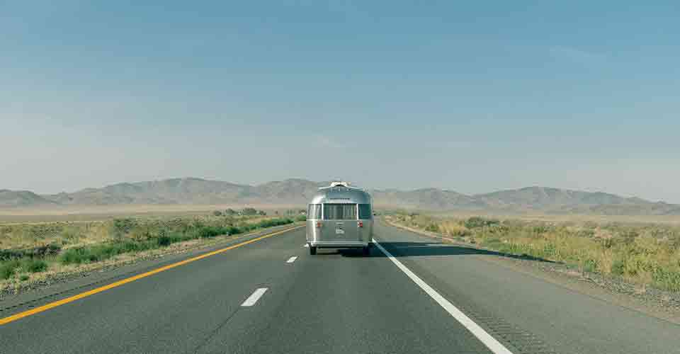 Trailer on the road after being in travel trailer storage